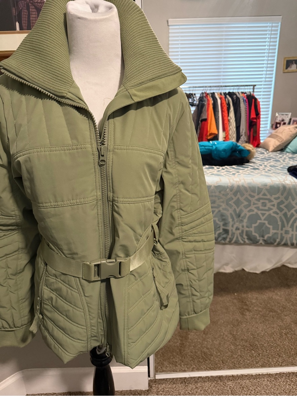 Women’s Lightweight Quilted Belted Jacket - Sage Green very warm